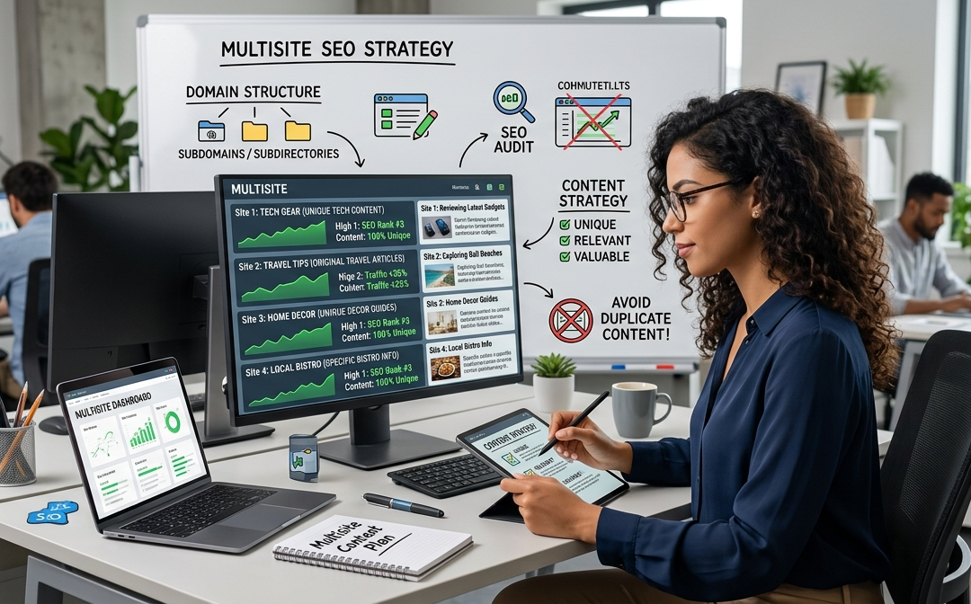 Estrategia SEO en oficina moderna.
